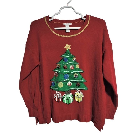 Reference Point Christmas Holiday Sweater Christmas Tree on front Plus Size 2X - Picture 1 of 3